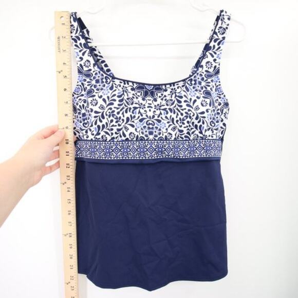 Lands End Navy Blue Pattern Swim Tankini Top Underwire Scoop Neck Size 8 - Picture 4 of 8